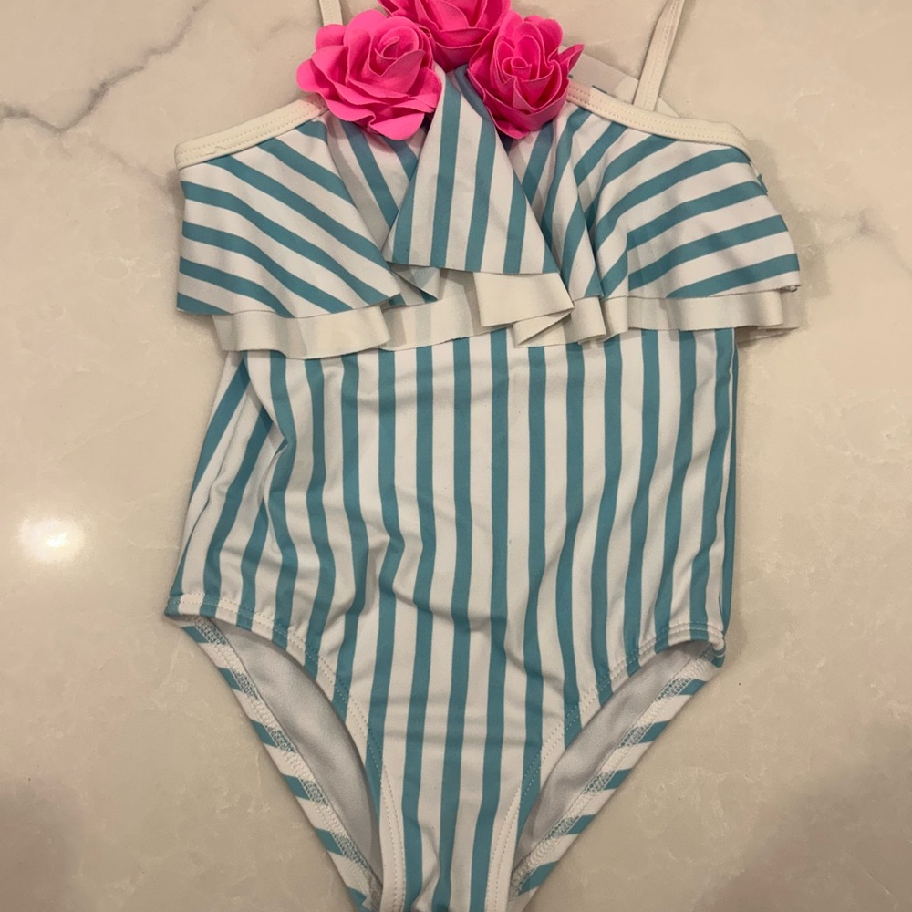 Janie and Jack Blue and White Striped Swimsuit